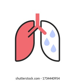 Hydrothorax, lung disease, exudative pleurisy type flat illustration. Fluid in lungs, chronic disease. Human respiratory system disorder color linear icon isolated on white background