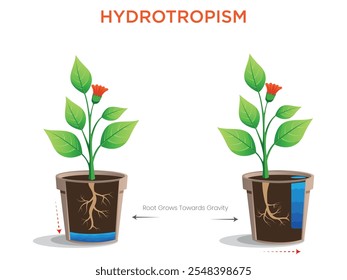 Hydrotropism is a plant's growth response to water, causing roots to grow toward moisture for better absorption.