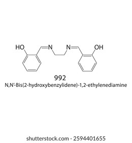 N,N’-Bis(2- hydroxybenzylidene)-1,2- ethylenediamine skeletal structure .Phenol compound schematic illustration. Simple diagram, chemical formula.
