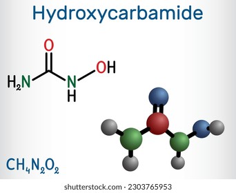 Hydroxycarbamid, Hydroxyharnstoff-Molekül. Es ist ein Antimetabolit-Medikament zur Behandlung der Sichelzellanämie Krise. Strukturelle chemische Formel, Molekül-Modell. Vektorgrafik