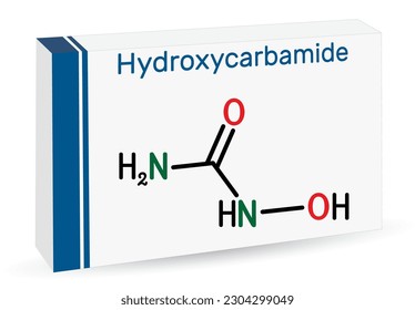 Hydroxycarbamid, Hydroxyharnstoff-Molekül. Es ist ein Antimetabolit-Medikament zur Behandlung der Sichelzellanämie Krise. Chemische Skelettformel. Papierverpackungen für Drogen. Vektorgrafik