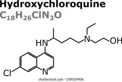 Hydroxychloroquine sulfate (HCQ, HCQS) molecule with chemical formula which is used as cure for malaria, lupus and seems to be promising against corona virus and COVID-19 disease