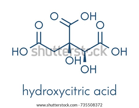 Hydroxycitric acid  (HCA, hydroxycitrate) molecule. Used as weight loss nutritional supplement.  Skeletal formula.