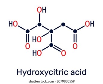 Hydroxycitric acid, HCA molecule. It is derivative of citric acid, is found in tropical plants Garcinia cambogia, Hibiscus sabdariffa. Skeletal chemical formula. Vector illustration