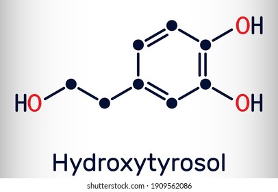 Hydroxytyrosol molecule. It is catechol, phenolic phytochemical occurring in extra virgin olive oil, with antioxidant, anti-inflammatory activities. Skeletal chemical formula. Vector illustration