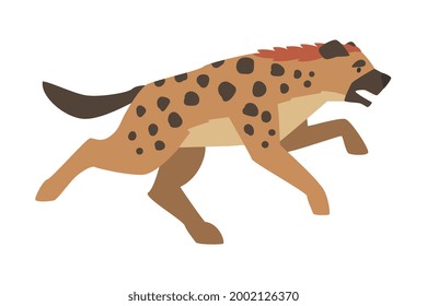 Hyena as Carnivore Mammal with Spotted Coat and Rounded Ears Running Vector Illustration