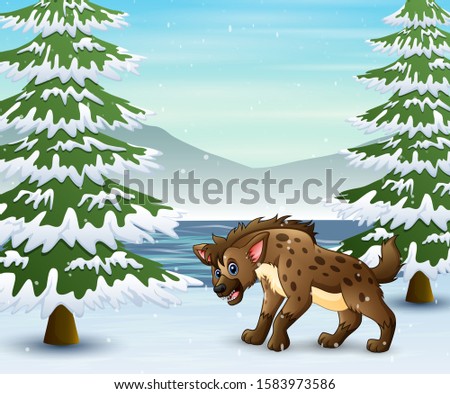 A hyena cartoon on the winter forest