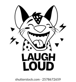 Hyena character with laugh loud text, glyph sticker 

