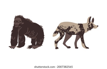 Hyena and Gorilla as African Animal Vector Set