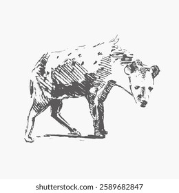 Hyena hand drawings. Collection of drawings safari. Vintage paper. Wild and exotic animals. Hand drawn in vintage style. Hand drawn line graphics. Isolated on white background. Vector description.