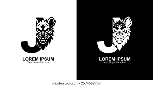 hyena head logo design combined with the letter J