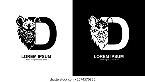 hyena head logo design combined with the letter D