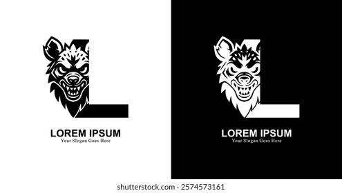 hyena head logo design combined with the letter L