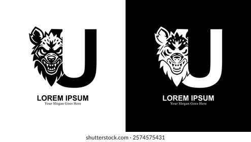 hyena head logo design combined with the letter U