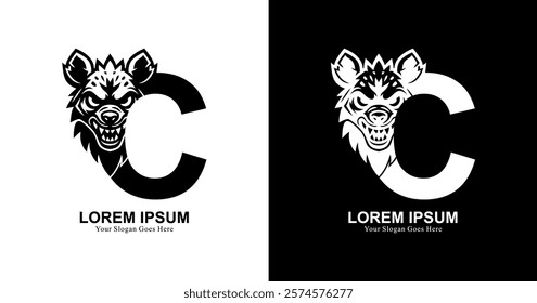 hyena head logo design combined with the letter C