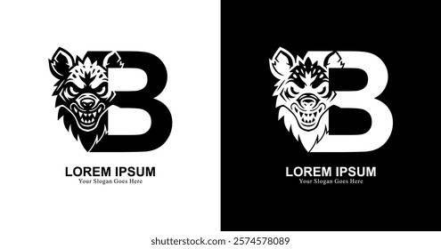hyena head logo design combined with the letter B