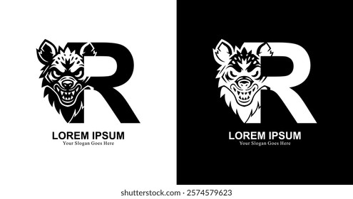 hyena head logo design combined with the letter R