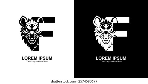 hyena head logo design combined with the letter F