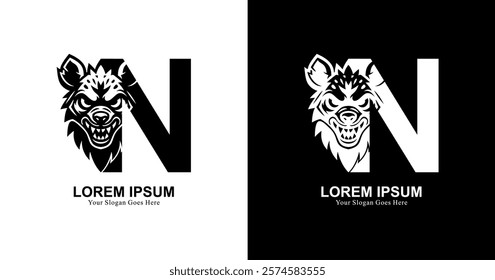 hyena head logo design combined with the letter N
