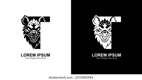 hyena head logo design combined with the letter T