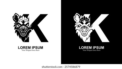 hyena head logo design combined with the letter K