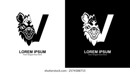 hyena head logo design combined with the letter V