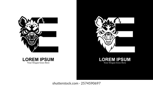 hyena head logo design combined with the letter E