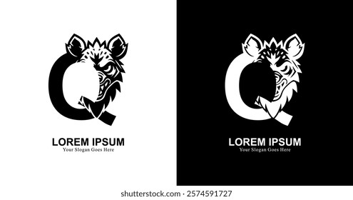 hyena head logo design combined with the letter Q