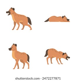 Hyena icons set cartoon vector. Spotted wild hyena. African animal