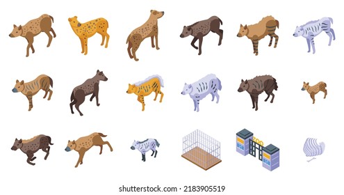 Hyena icons set isometric vector. Wildlife animal. Carnivore mammal