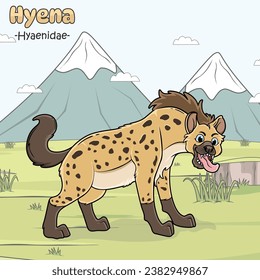 Hyena  illustration with their habitat. Hyena animal cartoon character in savanna. vector file, ready to use, ready to print, easy to edit, colorful.