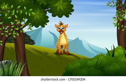 A hyena looking for prey on the hill