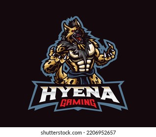 Hyena man mascot logo design. Vector illustration hyena monster. Logo illustration for mascot or symbol and identity, emblem sports or e-sports gaming team