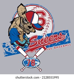 Hyena mascot of a baseball team with arms crossed while grinning and thumbs up. Baseball mascot illustration concept.