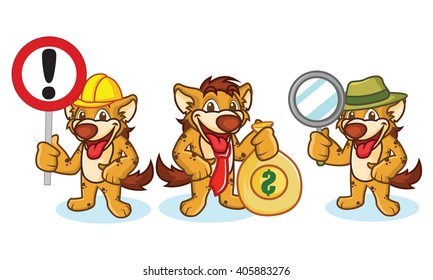 Hyena Mascot Vector with money, sign and magnifying