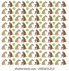 hyena, monkey with fruit as a pattern background