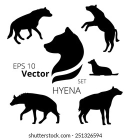 Conjunto de siluetas de hiena, vectorial, cepa 10.