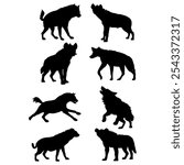 Hyena silhouette on white background.