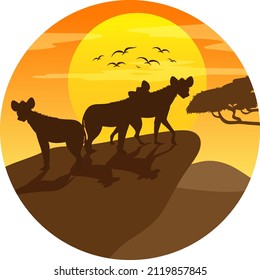 Hyena silhouette in savanna forest illustration
