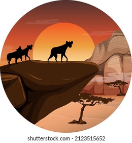 Hyena silhouette in savanna forest illustration