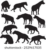 Hyena silhouette set on white background