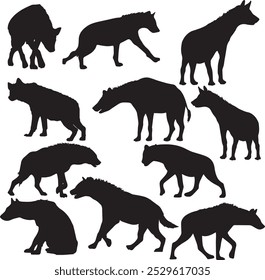 Hyena silhouette set on white background