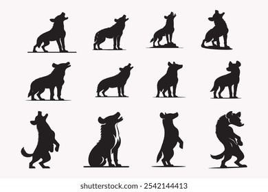 Hyena silhouette set vector, hyena vector