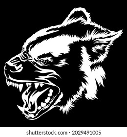 hyena vector illustration. Wild prairie animals, hyena head on black background. Drawing for t-shirt