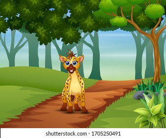 A hyena walking in the forest
