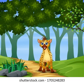 A hyena walking on the forest