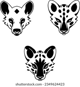 Hyena's faces, tattoo style, black color