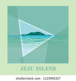Hyeopjae Beach. Seongsan Sunrise Peak.Landscape of South Korea.Jeju Island.Sea and rocks.