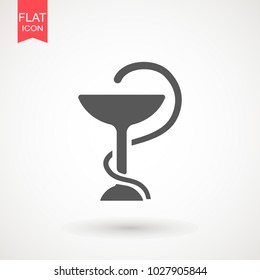 Hygeia bowl, Hippocratic cup, Hospital symbol. Snake with cup pharmaceutical vector sign Emblem for drugstore or medicine.