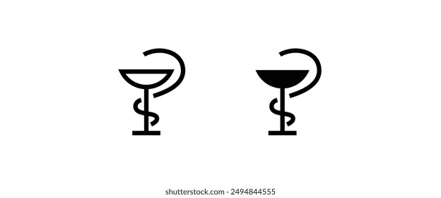 Hygeia bowl, Hippocratic cup, Hospital symbol. Snake with cup pharmaceutical vector sign Emblem for drugstore or medicine.